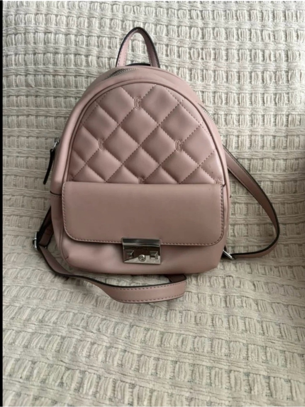 Guess Quilted Mini Backpack in Blush Pink - Women's Fashion Bag